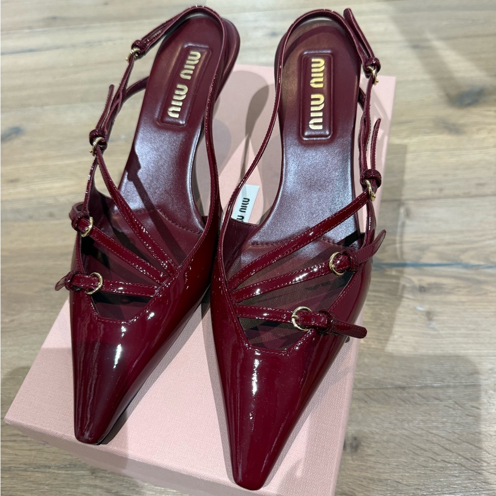 Miu Miu Burgundy Patent Leather Pointed Slingback Pumps